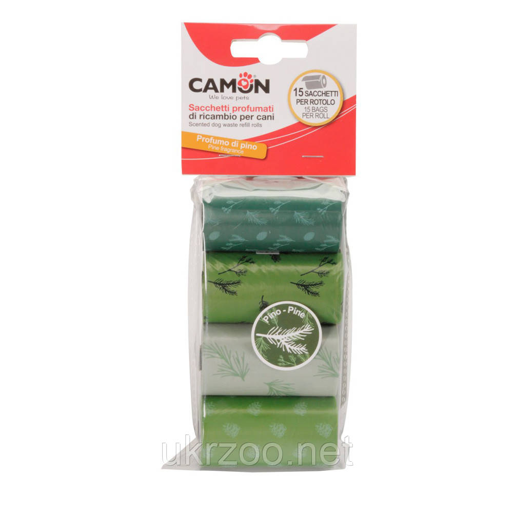 Пакети для собачих фекалій з ароматом хвої, 6см, 4штx15пак, зелені, 12шт/уп, (ціна за 1шт.), фото 1