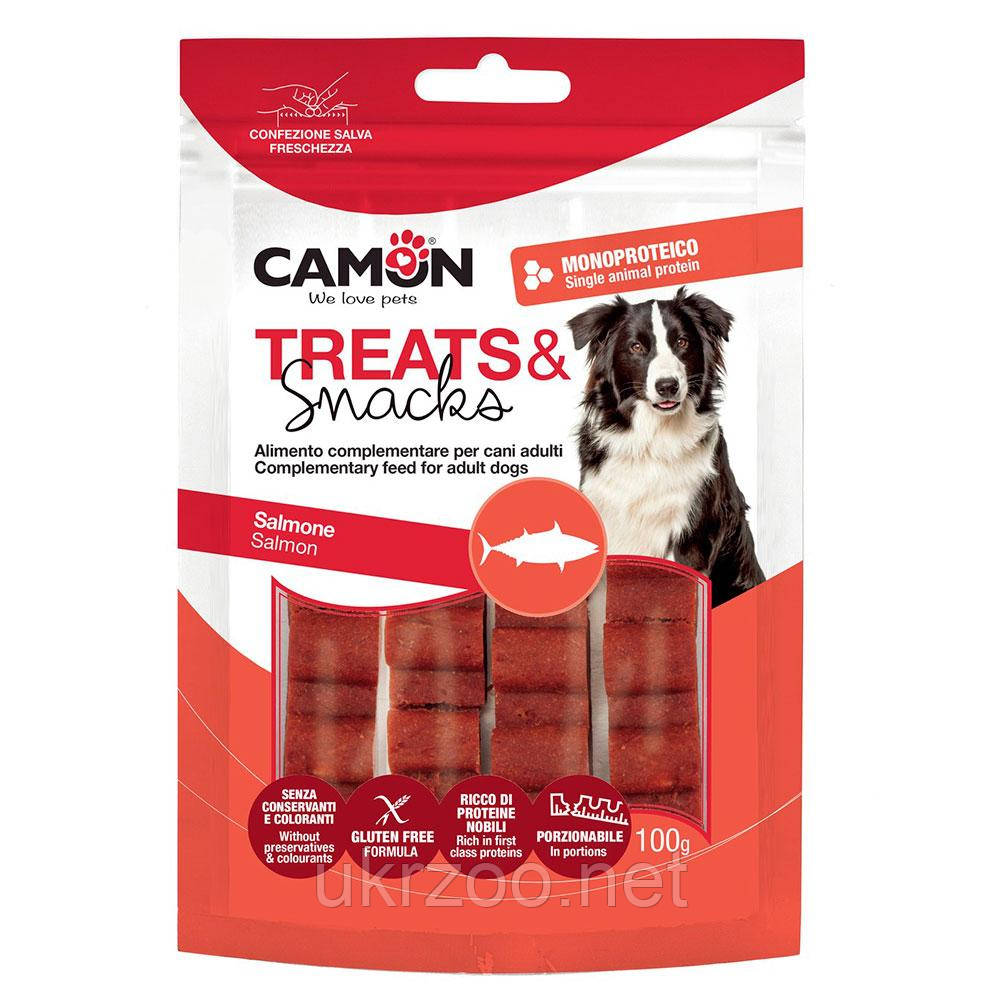 Ласощі м'ясні батончик з лосося у порційних шматочках, 100 гр, 5шт./упак 12x2x1 см, (флоупак) 12, фото 1