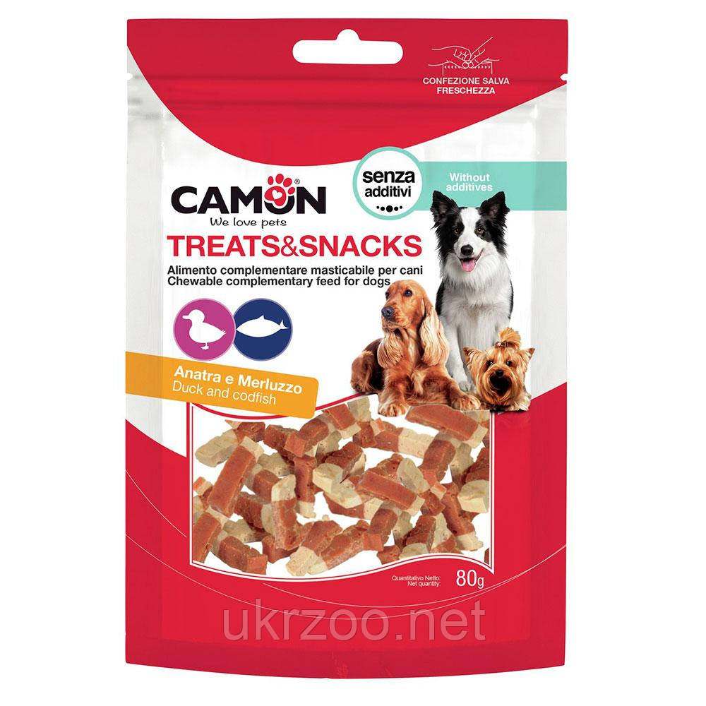 Ласощі м'ясні шматочки з качки та тріски, 80 гр,3,5x0,5 см, (флоупак) 14 упак./короб. (ціна за упак), фото 1