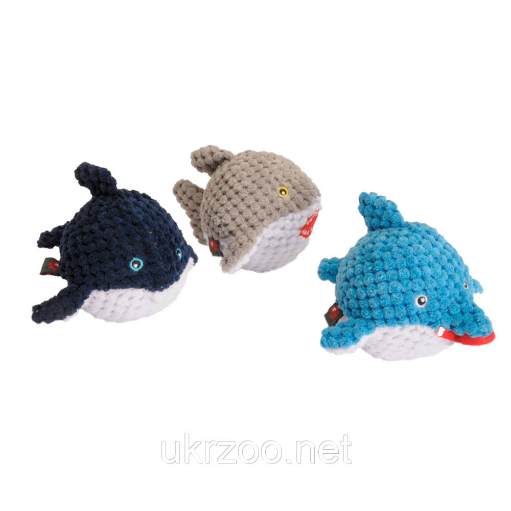 Іграшка для собак акула поліестерова з пищалкою в трьох кольорах, Ø 9 см, 3 шт/уп, 6 уп/ящ (ціна за 1 шт), фото 1