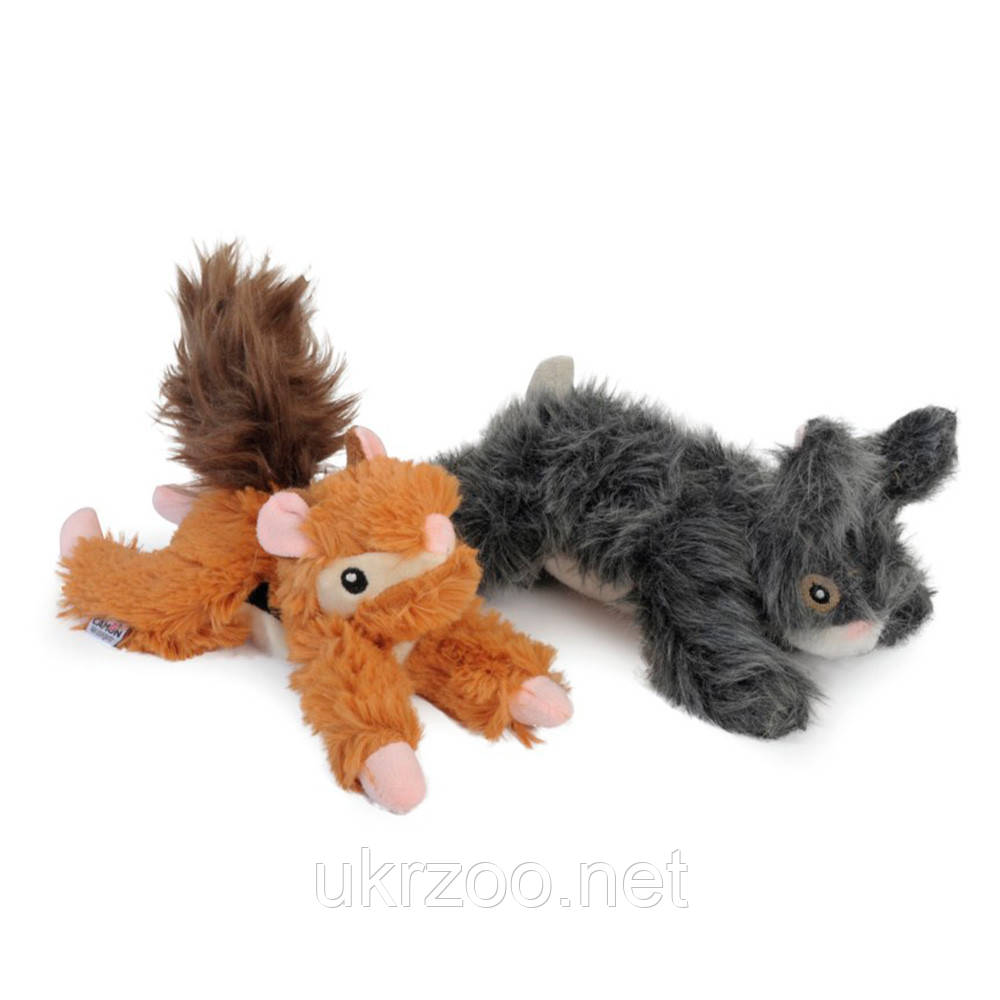 Іграшка для собак білка плюшева з пищалкою та шарудінням (в двох кольорах), 20 см, 4 шт/уп, (ціна за 1 шт), фото 1