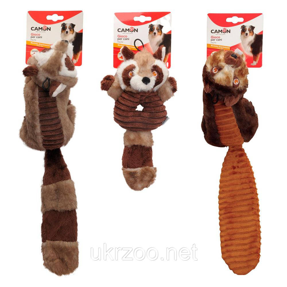 Іграшка для собак білка, бобер та єнот плюшеві з пищалкою та шарудінням, 28/48 см, 3 шт/уп, (ціна за 1 шт), фото 1