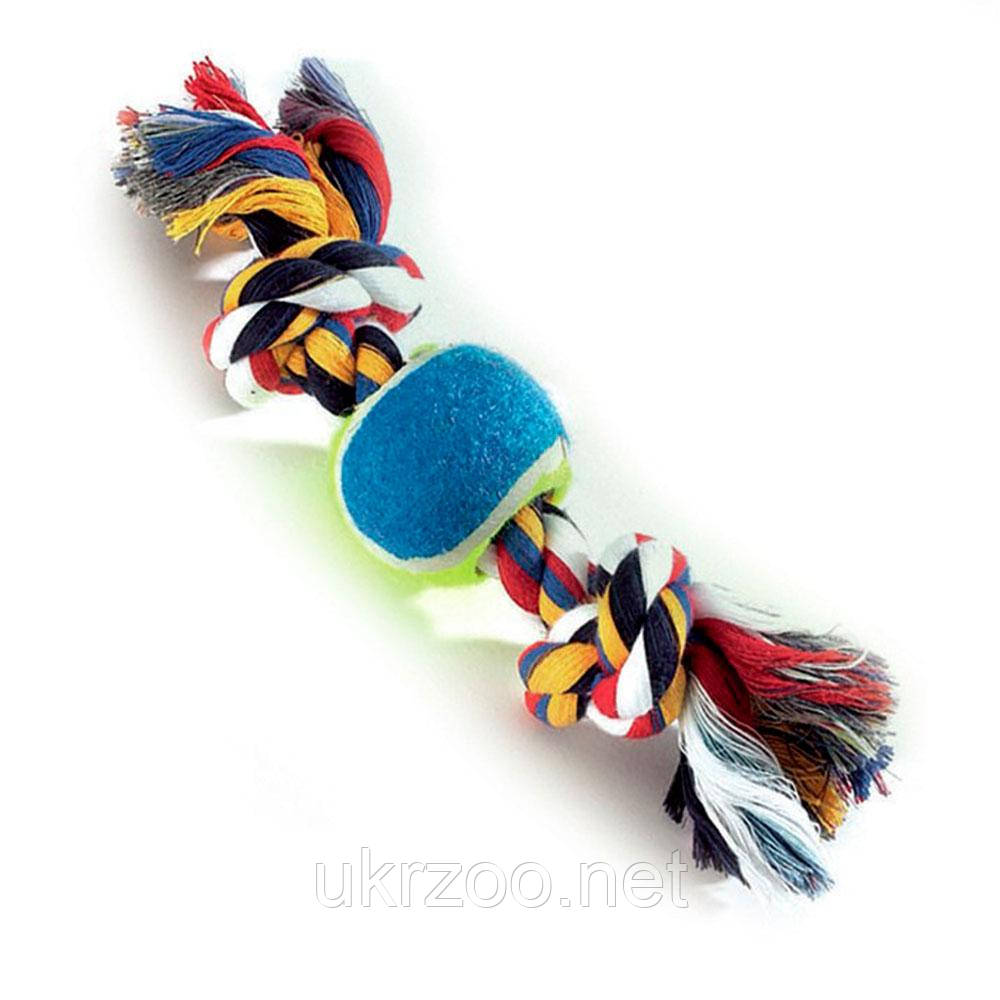 Іграшка для собак канат грейфер Кісточка з тенісним м'ячем, 26 см, 120 гр. 6 шт.упак (ціна за 1шт), фото 1