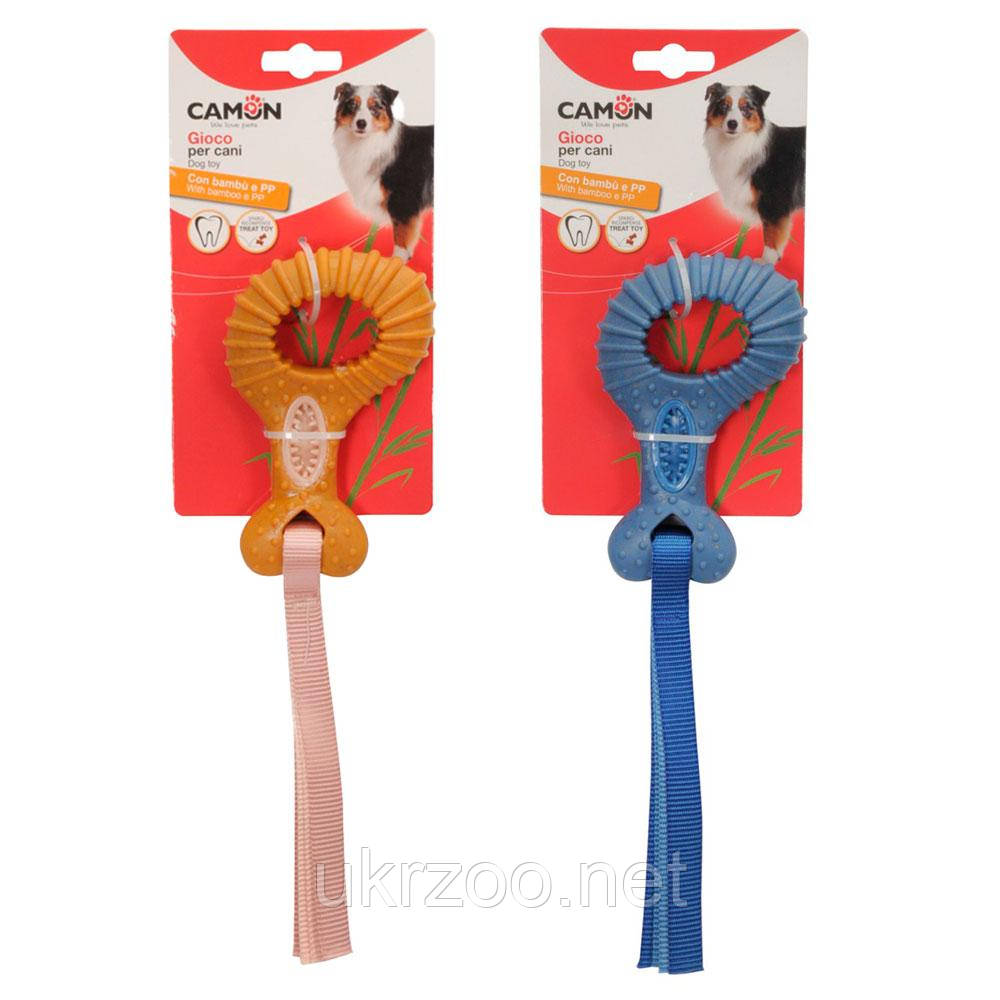 Іграшка для собак кільце з бамбуку та стрічками для ласощів, 14 см, 4 шт.упак (ціна за 1шт), фото 1