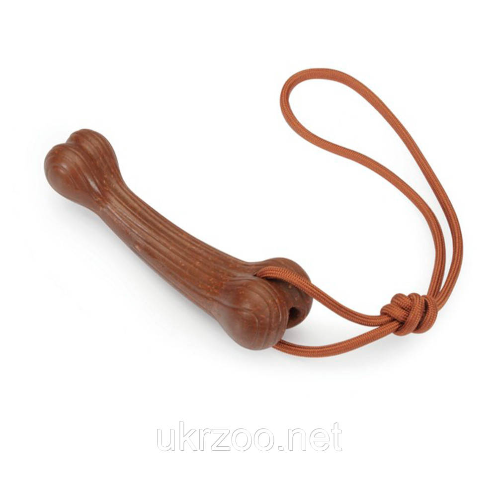 Іграшка для собак кісточка з бамбуку на мотузці, 16,5 см, 4 шт.упак (ціна за 1шт), фото 1