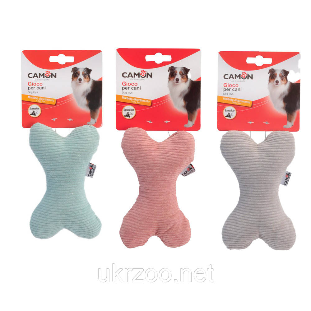 Іграшка для собак кісточка плюшева в трьох кольорах (рожева, сіра,світло-блакитна) з пищалкою, 15 см, 6 шт/уп,, фото 1