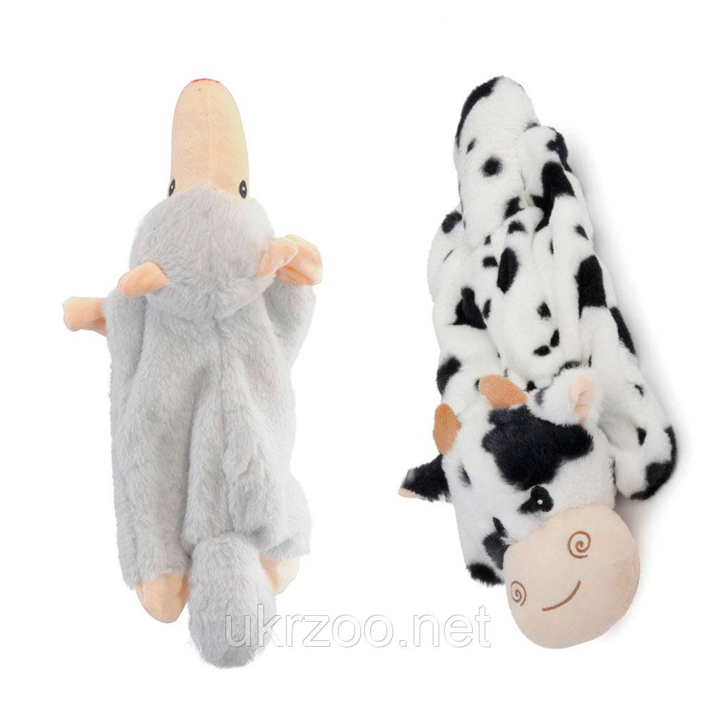 Іграшка для собак корівка та лінивець плюшеві з пищалкою та шарудінням, 32 см, 4 шт/уп, (ціна за 1 шт), фото 1