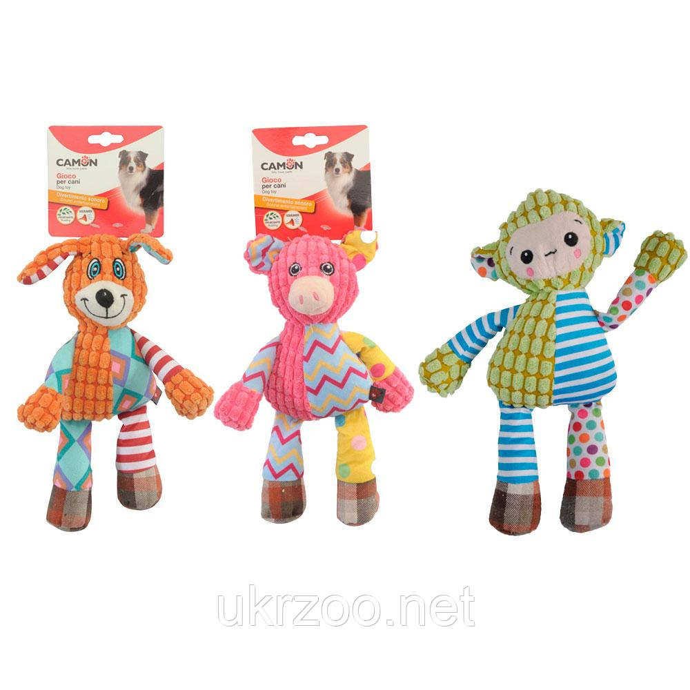 Іграшка для собак кролик, поросятко та мавпеня плюшеві з пищалкою та шарудінням, 28 см, 6 шт/уп, (ціна за 1, фото 1