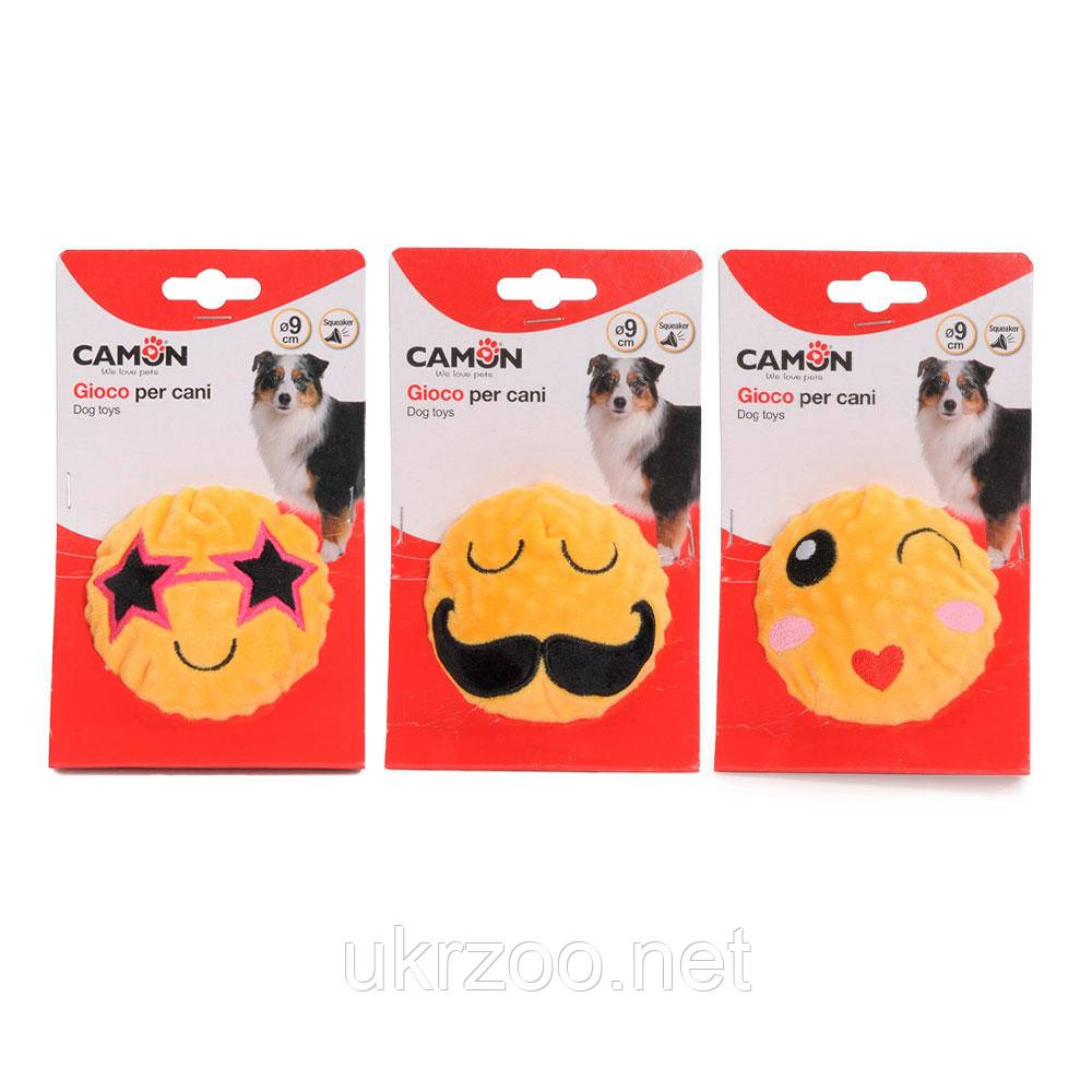 Іграшка для собак м'ячик Посмішка плюшевий з пищалкою, 9 см 6 шт.упак (ціна за 1шт), фото 1