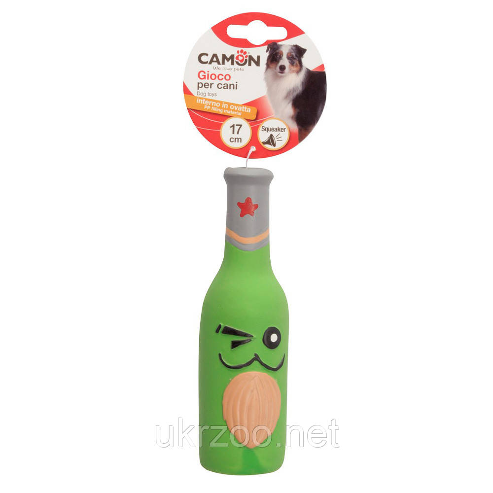 Іграшка для собак пляшки латексні з пищалкою набиті ватою, 5,5x5,5x17 см, 4 шт.упак (ціна за 1шт), фото 1