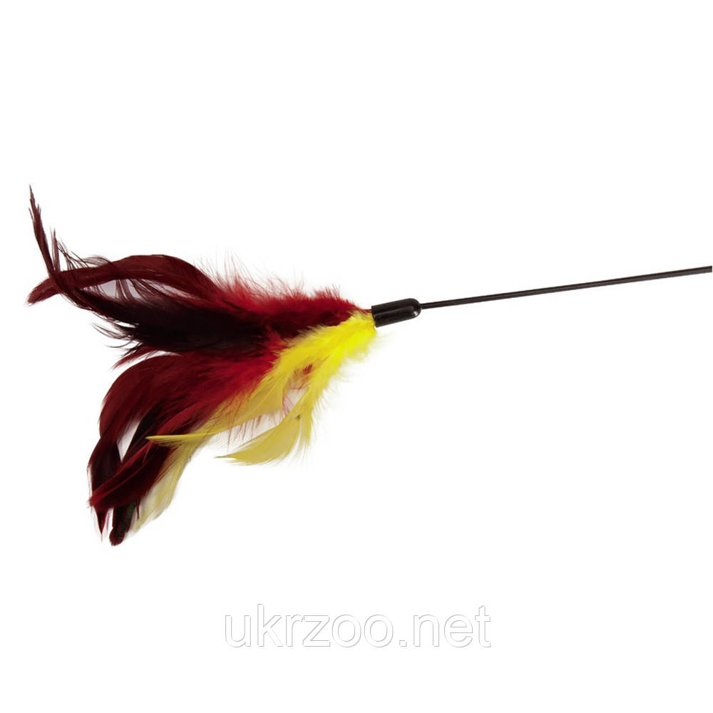 Іграшка для котів дразнилка вудочка з пуховим пір'ям та дзвіночком, 48 см, 12 шт/уп (ціна за 1шт), фото 1
