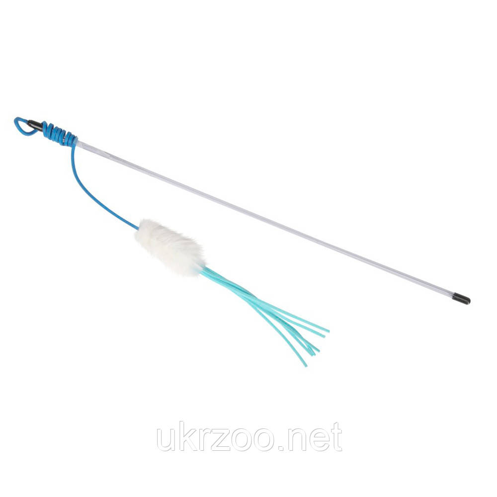 Іграшка для котів дразнилка вудочка з синім шнурком та дзвіночком, 48 см, 12 шт/уп (ціна за 1шт), фото 1