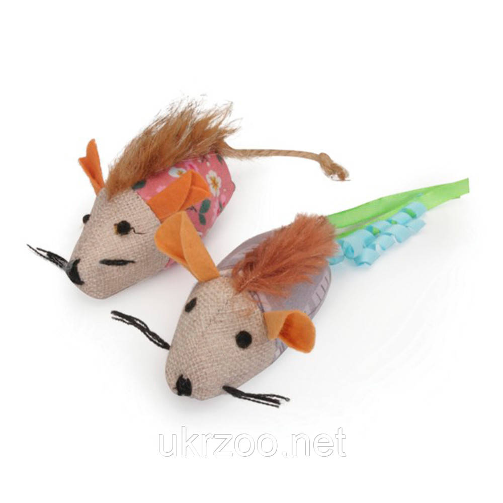 Іграшка для котів мишка, поліестерова з дзвіночком  в двох кольорах, 10 см, 6 шт/уп, .(ціна за 1 шт.), фото 1