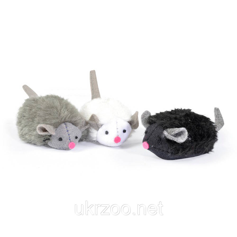 Іграшка для котів мишка, штучне хутро (біла,сіра,чорна) з пищалкою 7см, 12 шт/кор.(ціна за 1 шт.), фото 1