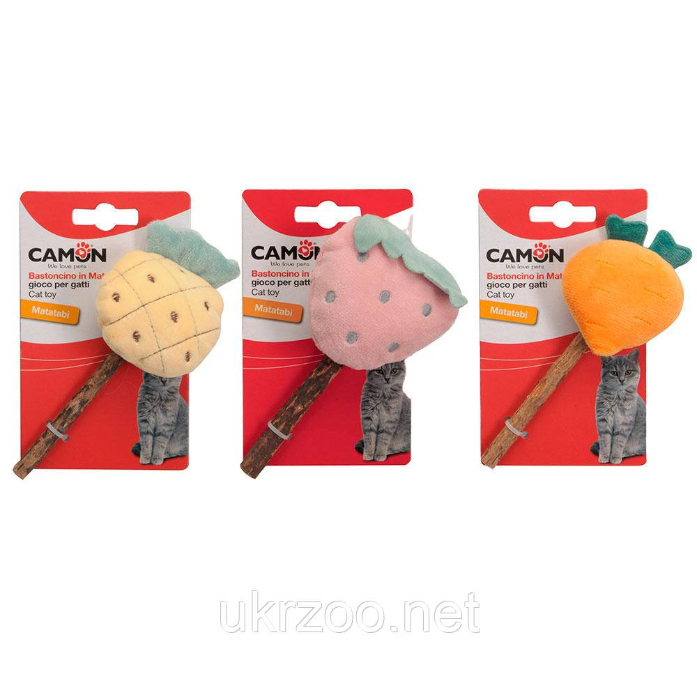 Іграшка для котів паличка Мататабі (срібл. лоза) з м'якою іграшкою 3 вида (ананас,полуниця,морква), 14 см, 6, фото 1