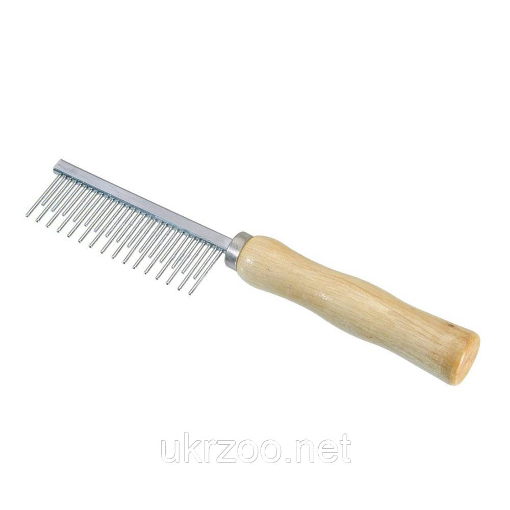 Гребінець з чергуванням зубців з дерев'яною ручкою, 17,5см, 25 mm/11 mm,  6 шт/уп  (ціна за 1 шт.), фото 1