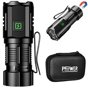 Ліхтар ручний F30-3XPG LED із ЗУ Type-C, 1х16340A, магніт, чохол, індикація заряду, потужний