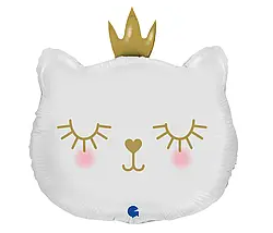 Фольгована кулька Grabo Кішечка - принцеса в короні біла , (49 х 52 см)