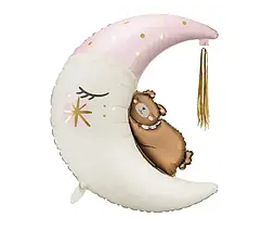 Фольгована кулька PartyDeco Ведмедик на місяці в рожевому ковпачку , (71  х 86 см)