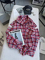 Рубашка женская с разрезами на рукавах, фланель 42-48 (7) Син1512-383