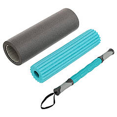 Роллер для йоги та пілатесу (мфр рол) масажний Zelart 3 в 1 FI-0271 45см чорний-помаранчевий Код FI-0271