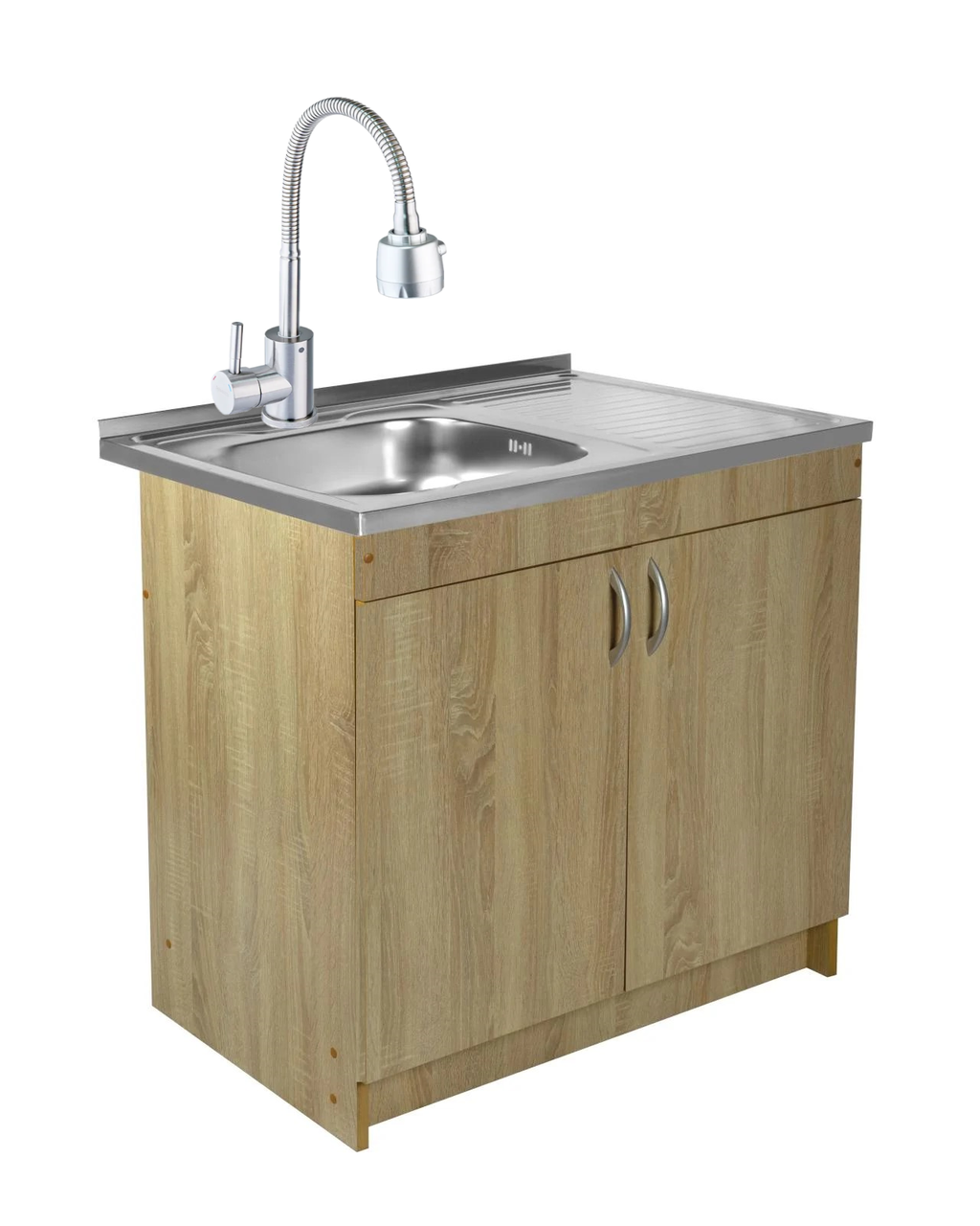 Тумба для кухні Дуб сонома з мийкою 80х60 (0,6 мм) ліва чаша, змішувач рефлекторний, сифон, фото 1