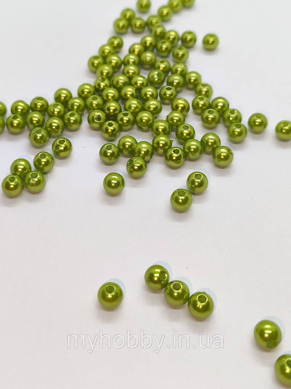 Перли акрилові оливкові 6мм (+-100шт), фото 1