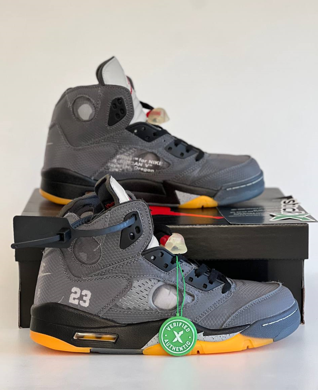 Чоловічі кросівки Nike Air Jordan 5 Off-White Sail grey взуття Найк Джордан Ретро сірі  осінь євро зима, фото 1