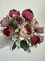 Букет штучних півоній . Півонії для декору ( бордові , 32 см ), фото 2
