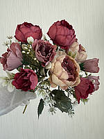 Букет штучних півоній . Півонії для декору ( бордові , 32 см ), фото 3
