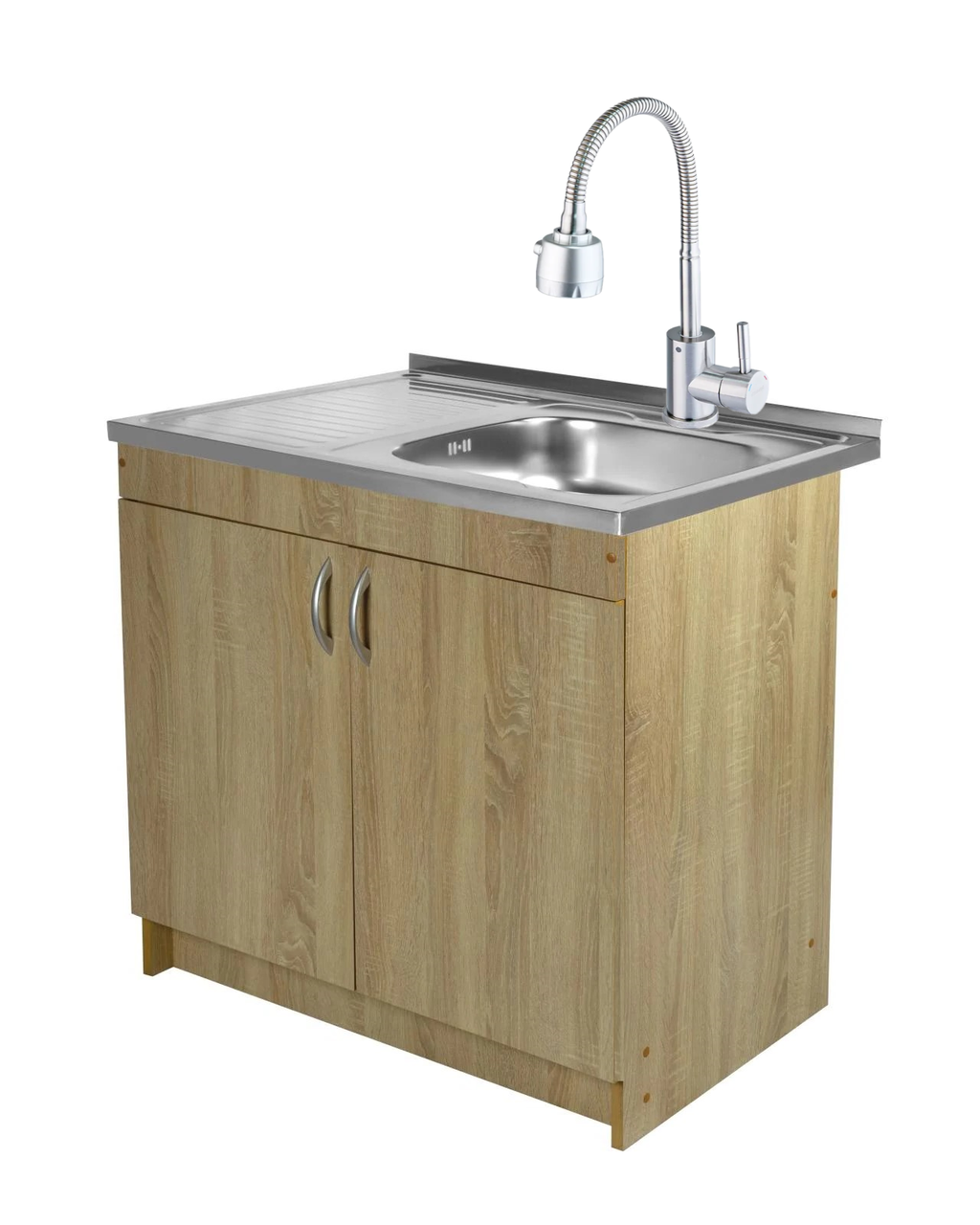 Тумба для кухні Дуб сонома з мийкою 80х60 (0,6 мм) права чаша, змішувач рефлекторний, сифон, фото 1