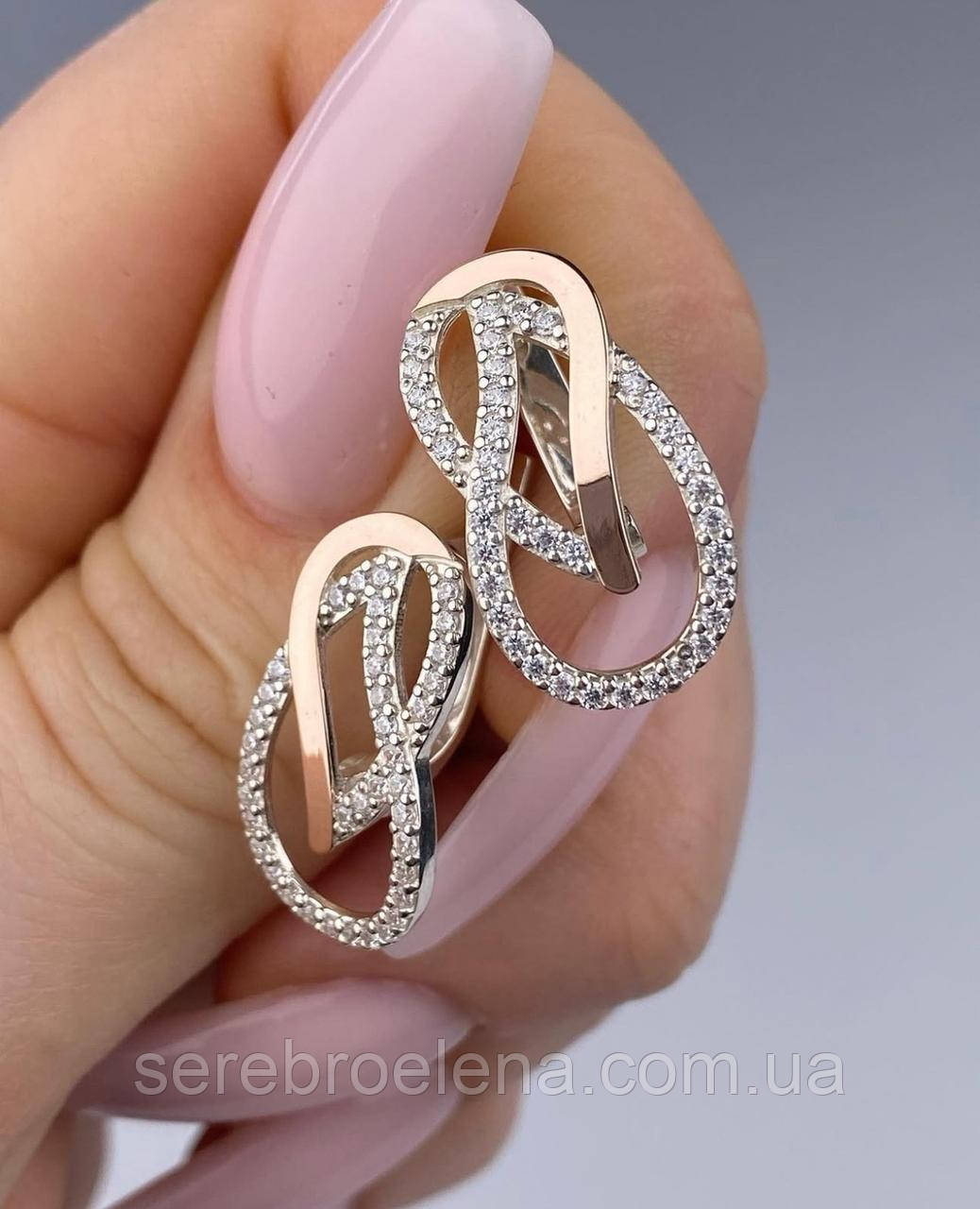 Срібні жіночі сережки з золотими вставками, фото 1