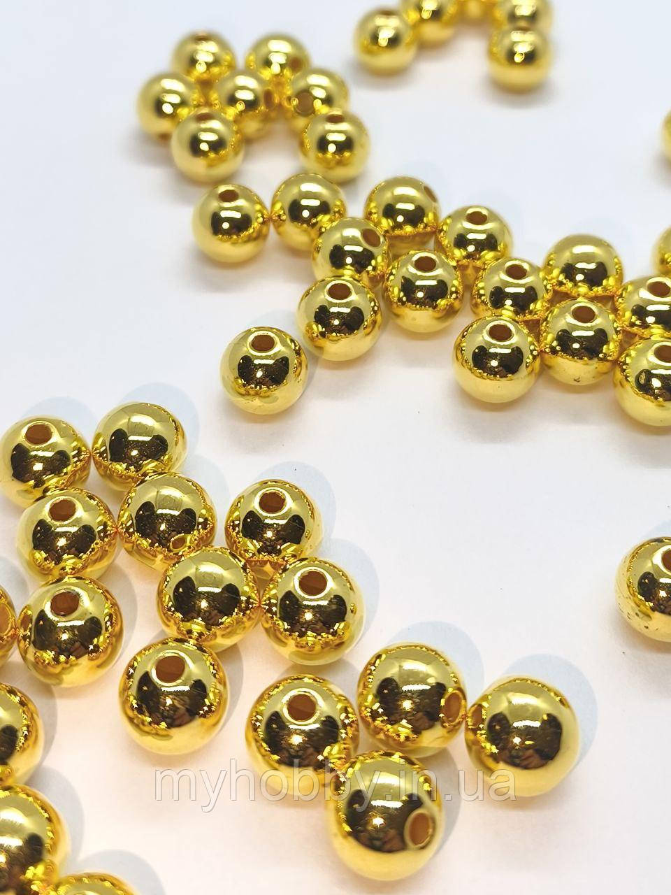 Намистини акрилові 10мм (+-50шт) колір Золотисті, фото 1