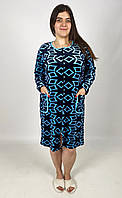Халат жіночий велюровий батал на блискавці з кишенями абстракція 52-62р.