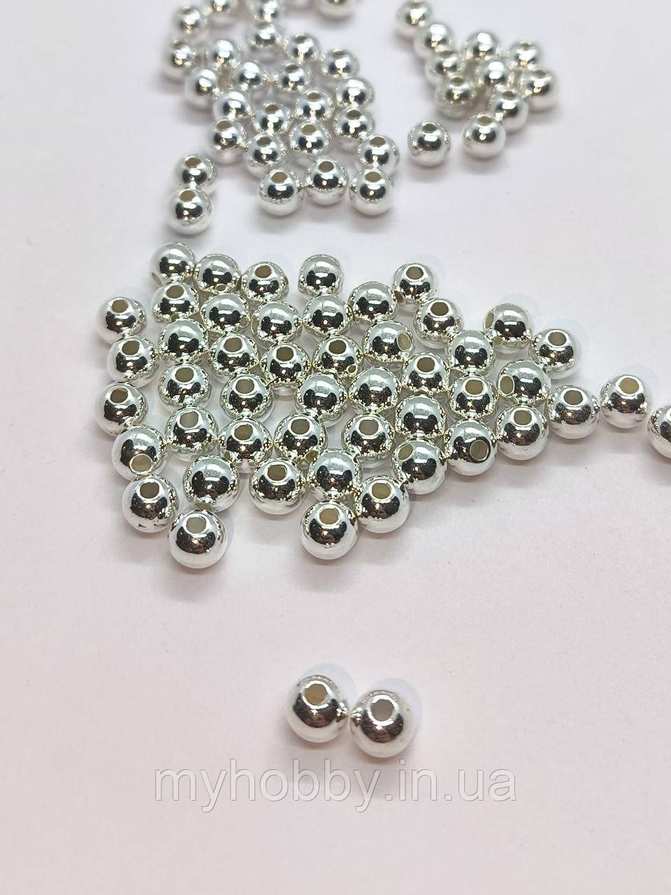 Намистини акрилові 6мм (+-100шт) колір Сріблясті, фото 1