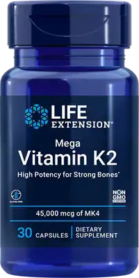 Life Extension Мега вітамін K2, 45 000 мкг, 30 капсул, фото 1
