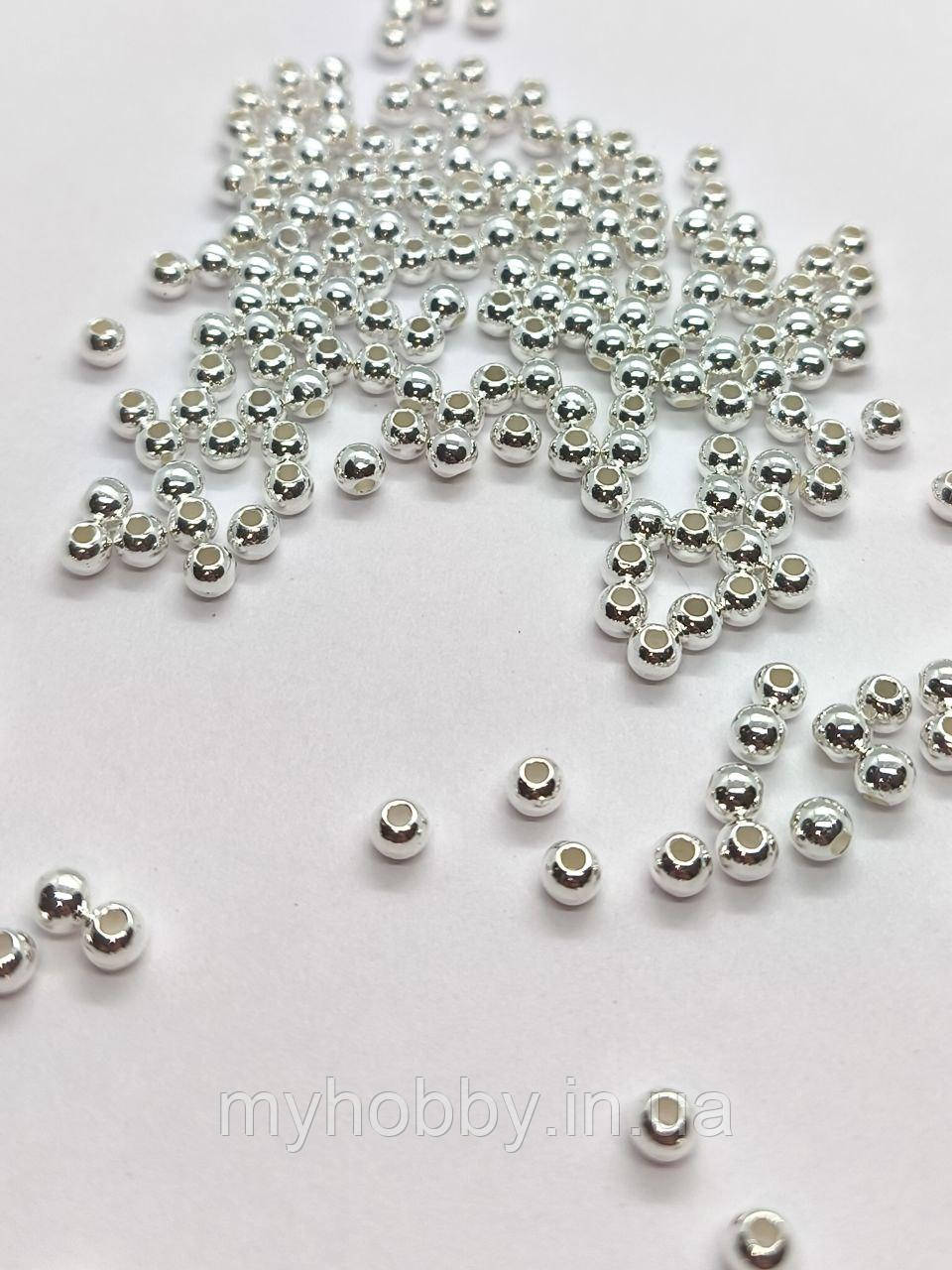 Намистини акрилові 4мм (+-200шт)колір Сріблясті, фото 1