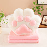 Плюшевая мягкая игрушка подушка Таба Лапка плед муфта 3в1 Кошачьи Лапки Сквиш подарочный набор с пледом внутри Белый