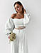Молодіжний трендовий костюм-двійка, брюки з топом, молочно-білий, айворі, фото 2