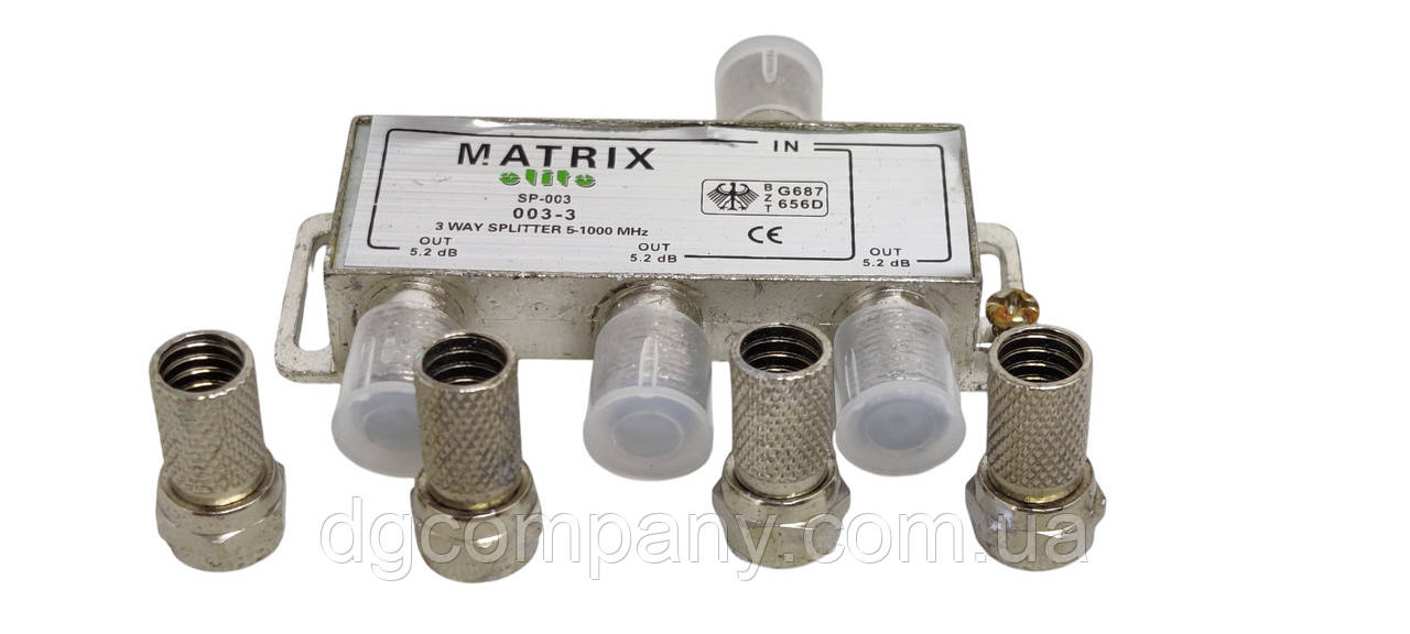 Розгалужувач телевізійного сигналу Matrix на 3 телевізори з 4 F-роз'ємами, фото 1