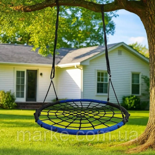 Гойдалка-гніздо кругла дитяча 100 см Spoko SP-2C садова підвісна для вулиці чорно-синя (mrk)