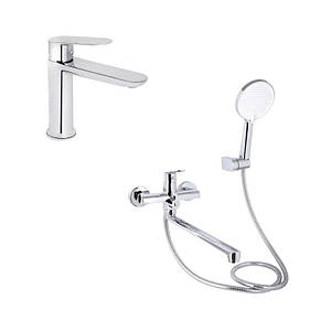 Акційний набір для ванної кімнати Qtap Evia Змішувач для раковини QTEVI2701CRM47576 Chrome+Qtap Evia Змішувач для ванни