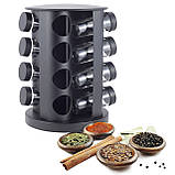 Набір ємностей для спецій 16 шт. Kamille на круглій чорній підставці, фото 2