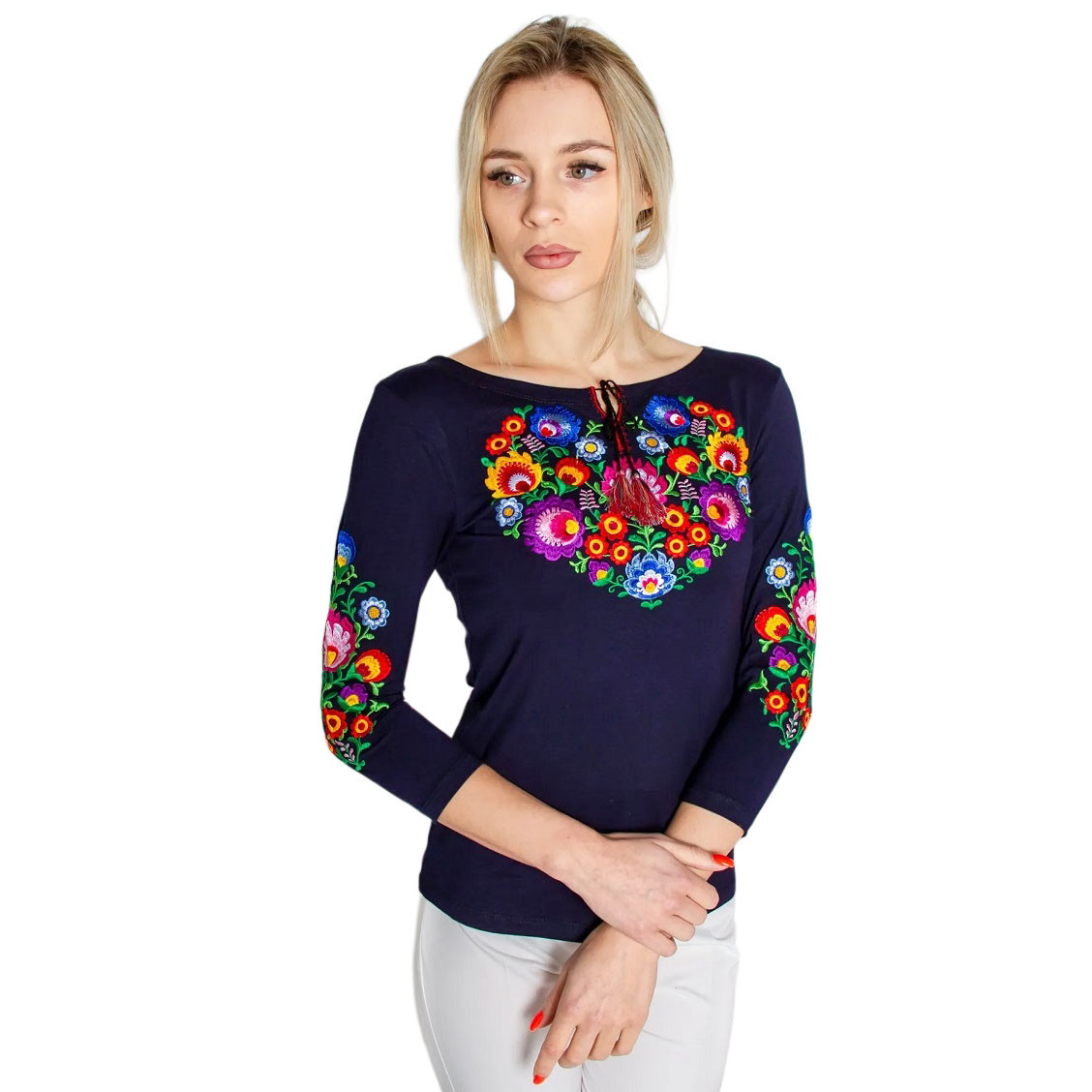 Футболка вишиванка Семицвіт темно-синя 3/4 рукав 2XL,3XL,4XL