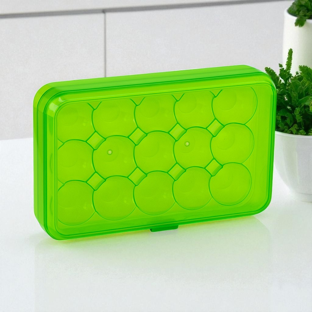Лоток для яєць у холодильник пластиковий, 15 комірок, з кришкою, Зелений (Контейнер для яєць)