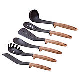 Набір кухонних речей 7 предметів Kamille з підставкою дерев'яна ручка, фото 3