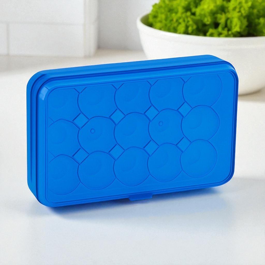 Лоток для яєць у холодильник пластиковий, 15 комірок, з кришкою, Синий (Контейнер для яєць), фото 1