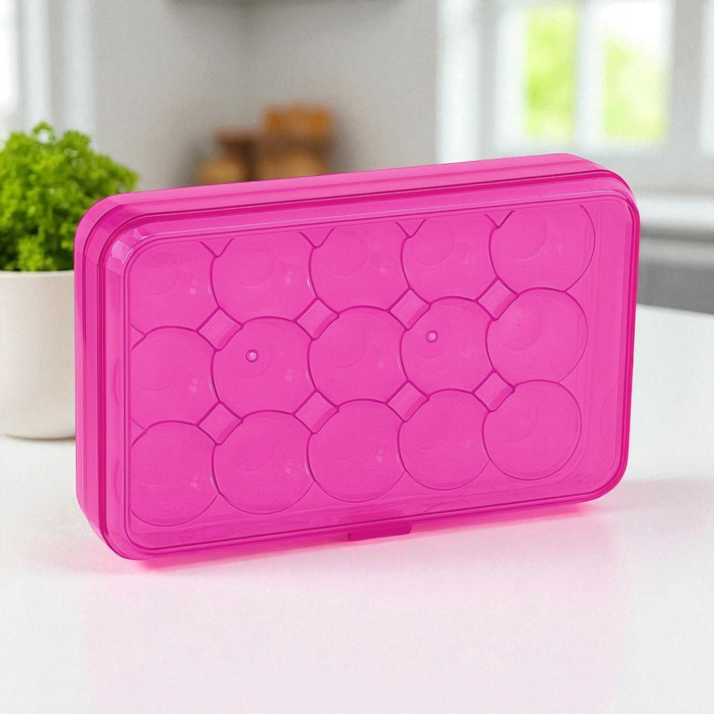 Лоток для яєць у холодильник пластиковий, 15 комірок, з кришкою, Рожевий (Контейнер для яєць), фото 1