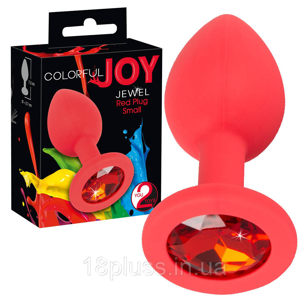 Силіконова анальна пробка з помаранчевим кристалом Colorful Joy Jewel Red Plug Small, фото 1