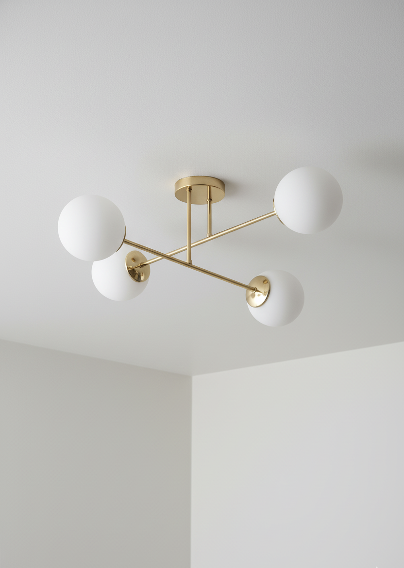 Золота підвісна стельова Люстра з білими кульками Milo LED E27, фото 1